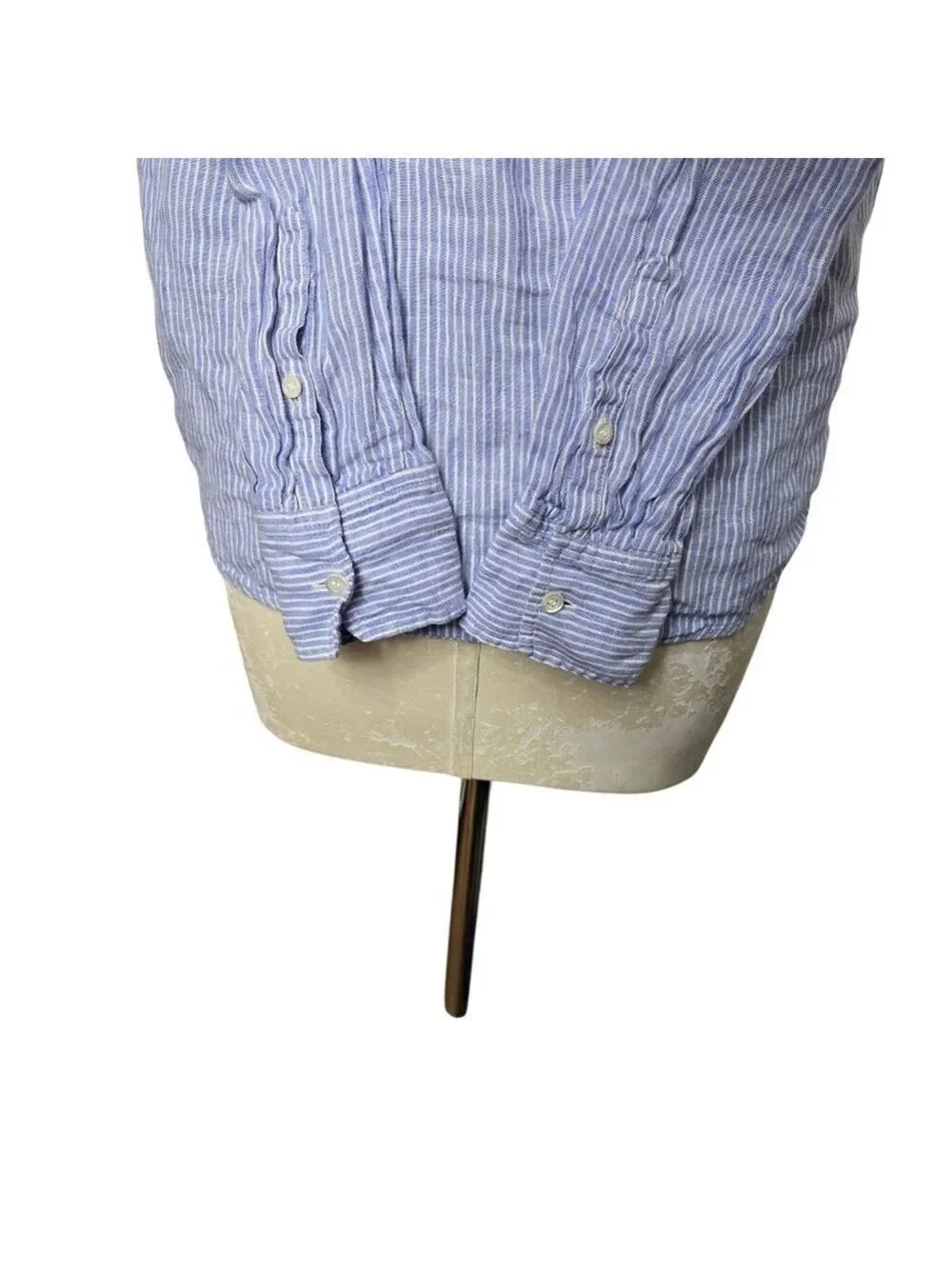 J. Crew Linen Striped Half Button Down Shirt Long Sleeve White Blue 0